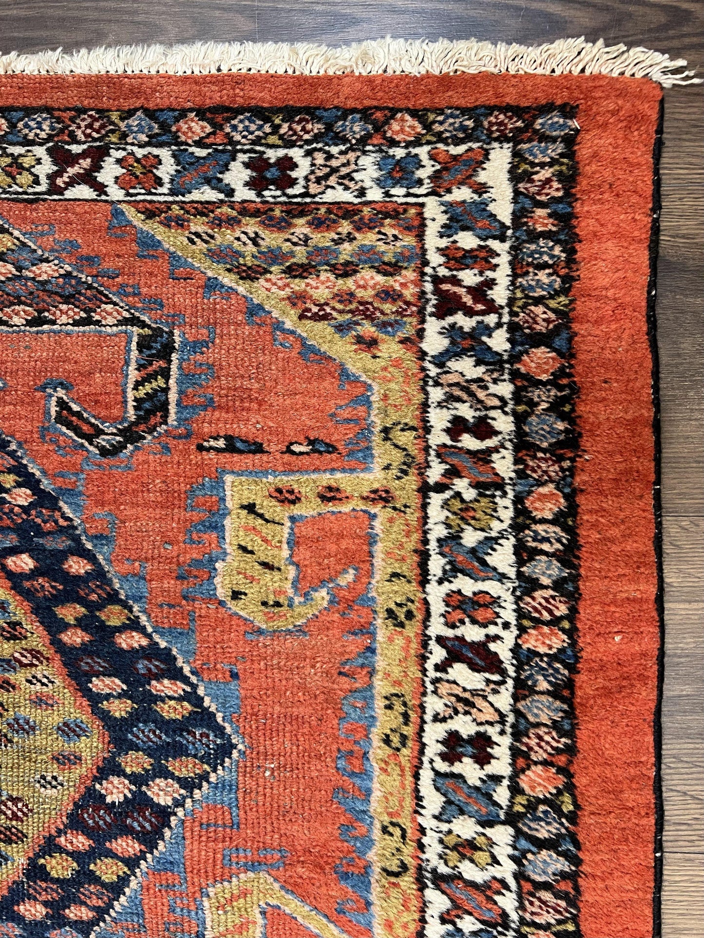 Rare Persian Tribal Runner Rug 3 x 11, Sarab Serab Persian Runner, Antique 1920s Collectible Geometric Medallions Oriental Wool Runner, Hand Knotted, Bright Orange-Red - Nuvé