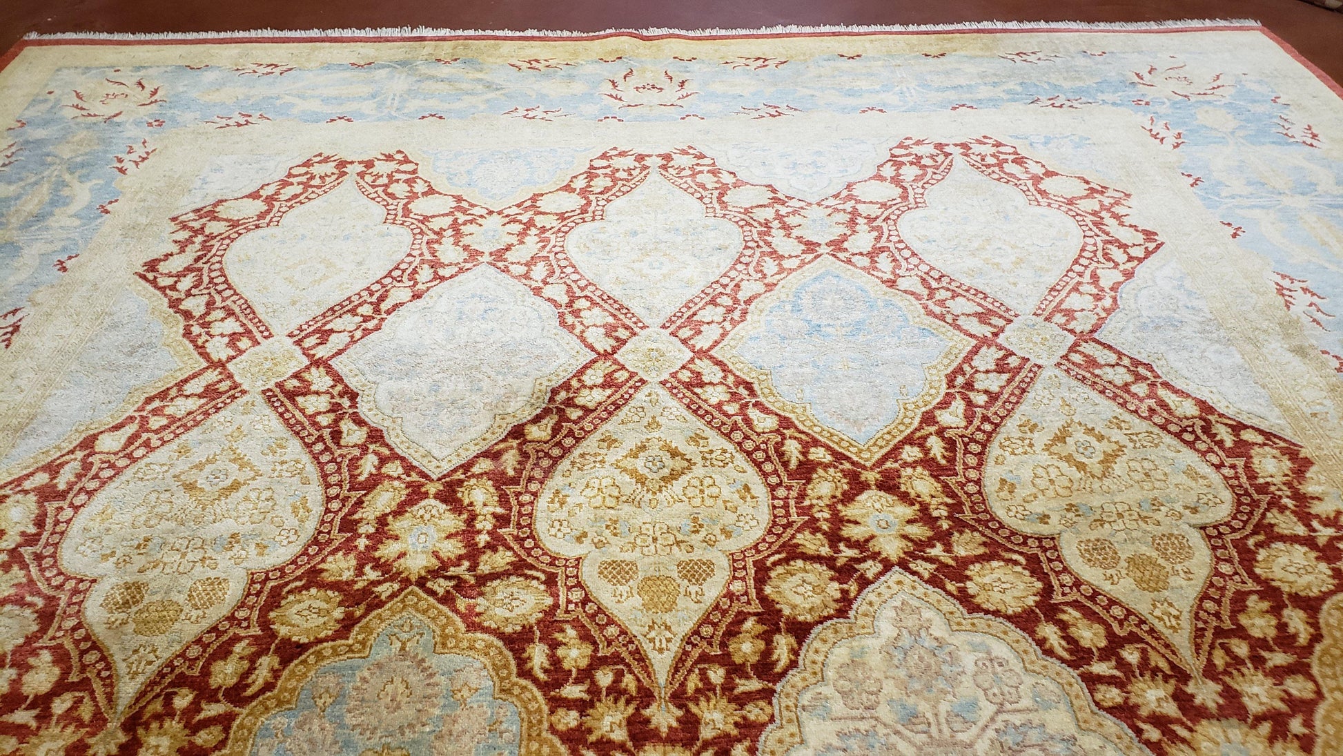 9x12 Peshawar Rug Pakistani Oriental Carpet Sky Blue and Red Wool Vintage Master Bedroom Rug Hand-Knotted Living Room Rug Dining Room Rug - Nuvé
