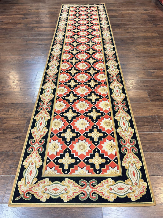 Vintage Runner Rug 3.5 x 14, Long Runner Rug, Stark Custom Made Carpet, European Design, Red Black Ivory Tan, Long Rug for Hallway - Nuvé