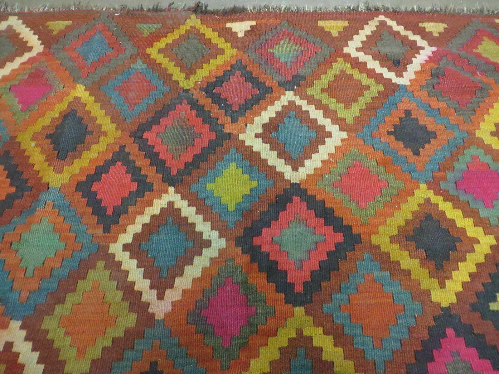 7' X10' Antique Afghan Kilim Handmade Flat Weave Wool Rug Vegy Organic Colorful - Nuvé