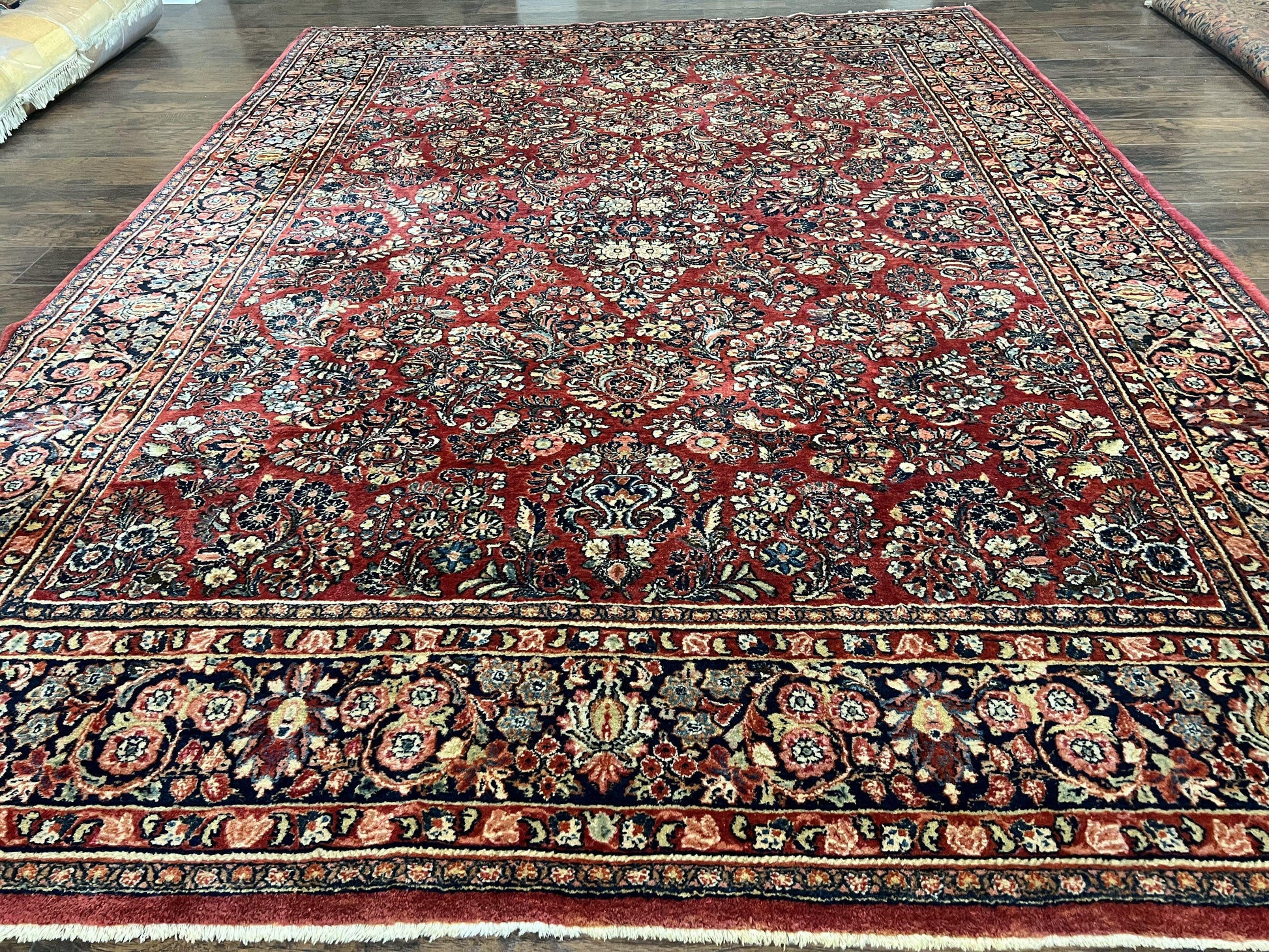 1920s Persian Sarouk Rug 9x12, Red Persian Carpet, High Quality Persian Rug, Allover Floral Pattern, Antique Oriental Rug, Wool Handmade Room Sized - Nuvé