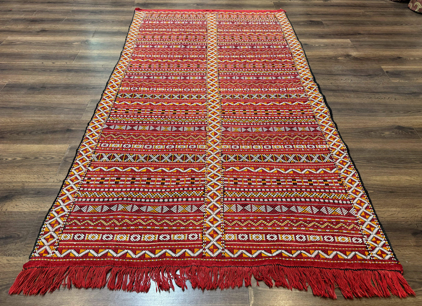 Moroccan Kilim Rug 4x8, Flatweave, Bohemian, Red Ivory Orange - Nuvé