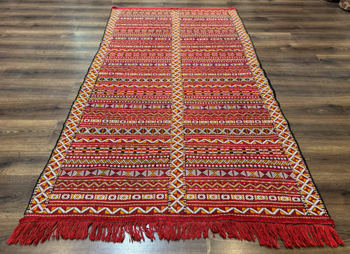 Moroccan Kilim Rug 4x8, Flatweave, Bohemian, Red Ivory Orange - Nuvé