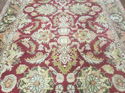 Indo Persian Rug 6x9, Hand Knotted Vintage Indian Sultanabad Agra Wool Rug, Handmade Oriental Carpet 6 x 9, Red Large Floral Design - Nuvé