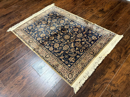 Vintage Art Silk Rug 3x4, Traditional Oriental Persian Design Rug, Belgium Power Loomed Rug, Navy Blue - Nuvé