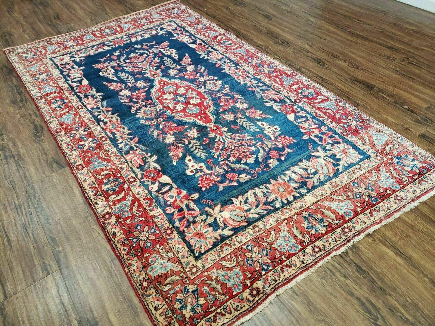 4' X 7' Vintage Handmade Turkish Wool Rug Flowers Birds Tree Of Life Blue Red - Nuvé