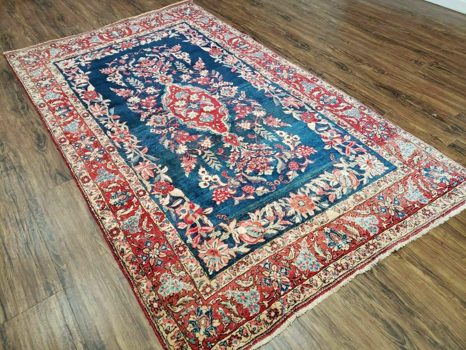 4' X 7' Vintage Handmade Turkish Wool Rug Flowers Birds Tree Of Life Blue Red - Nuvé