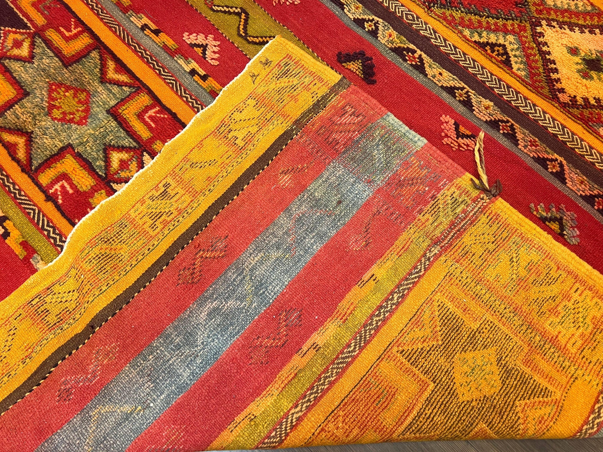 Unique Moroccan Rug 7x10, Room Sized Carpet, Red Orange Gray, Wool Oriental Striped Geometric Tribal Boho Rug, Flatweave with Raised Pile - Nuvé