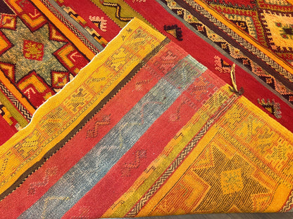 Unique Moroccan Rug 7x10, Room Sized Carpet, Red Orange Gray, Wool Oriental Striped Geometric Tribal Boho Rug, Flatweave with Raised Pile - Nuvé