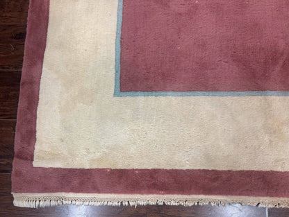 Indo Chinese Art Deco Rug 9x12, Pink and Ivory, Open Filed, Floral, Wool - Nuvé