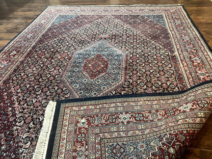 Indo Persian Bidjar Rug 8x11, Herati Mahi Pattern, Red Navy Blue, Handmade Vintage Wool Carpet - Nuvé