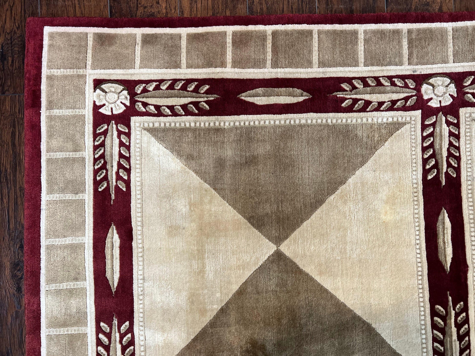 Indo Tibetan Rug 10x14, Nepali Carpet, Large Soft Wool Area Rug, Olive Tan Maroon, Contemporary Rug 10 x 14 ft Living Room Rug, Handmade Rug - Nuvé