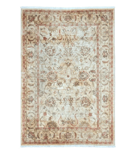 Peshawar Rug 6 x 9.6, Pakistani Chobi Carpet, Neutral Colors, Vintage Rug for Modern Home, Handmade Wool Rug, Beige