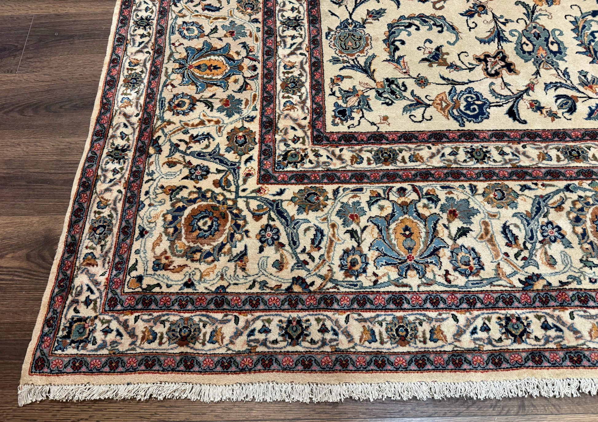 Persian Kashan Rug 10x14, Bone - Beige and Blue, Allover Pattern, Traditional Persian Carpet, Fine 260 KPSI - Nuvé