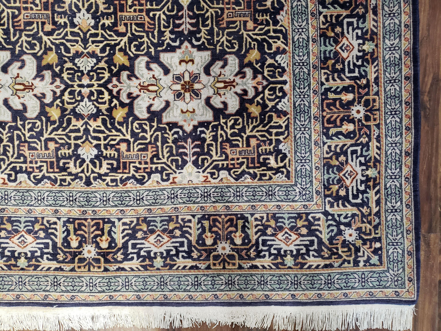Persian Kashan Rug, Navy Blue, Hand-Knotted, Wool, 4' 8" x 7' 4", Pair A - Nuvé