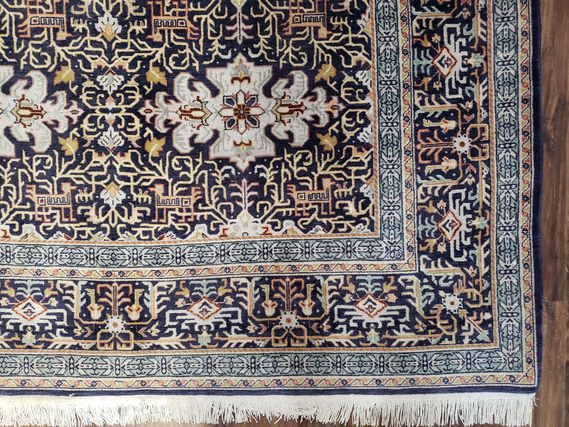 Persian Kashan Rug, Navy Blue, Hand-Knotted, Wool, 4' 8" x 7' 4", Pair A - Nuvé