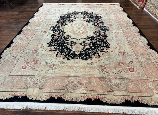 Pak Persian Tabriz Rug 8.6 x 11.6, Black Pink, Traditional Elegant Formal Oriental Carpet, Dining Room Rug, Fine 225 KPSI - Nuvé