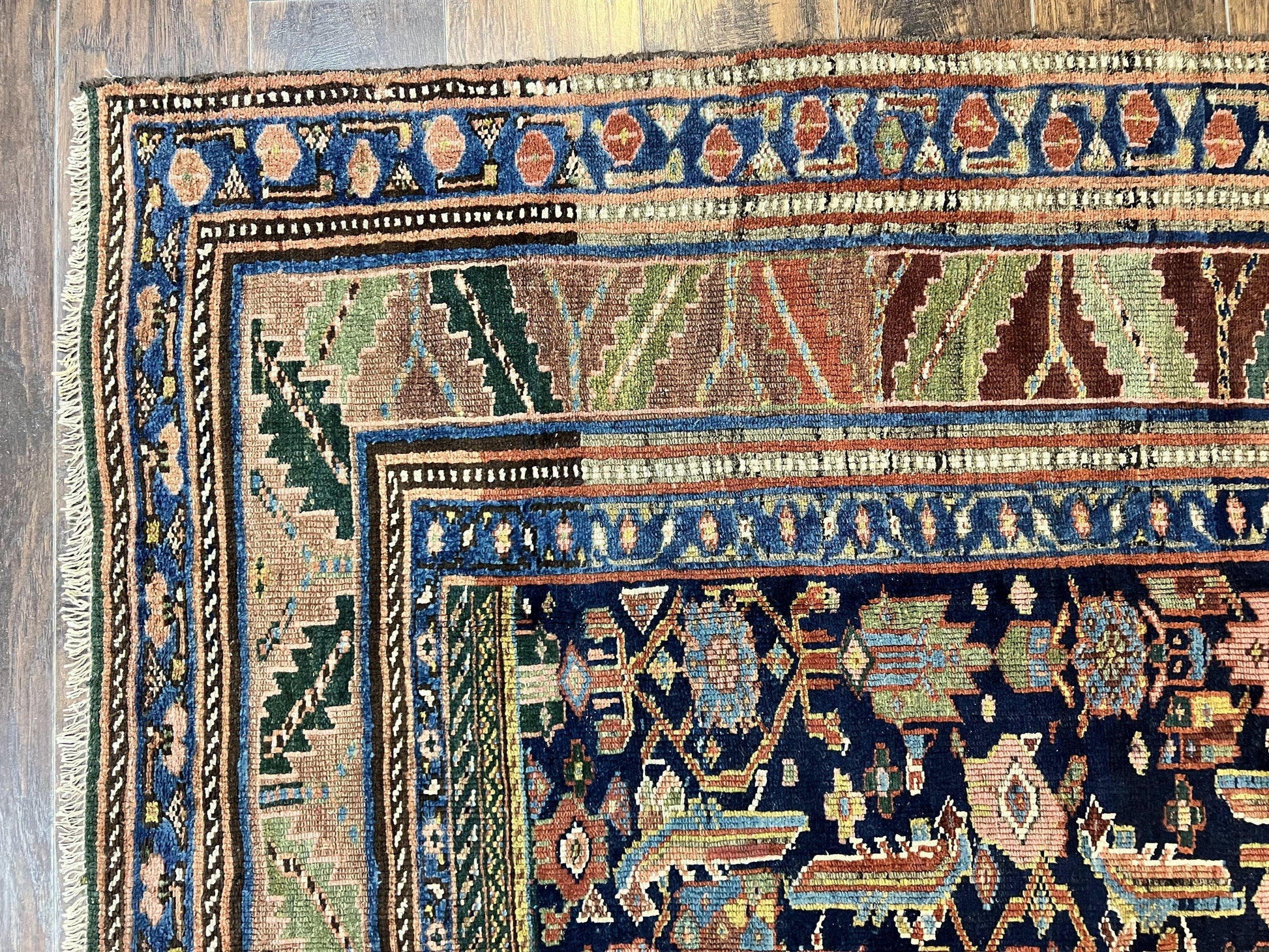 Caucasian Kalegy Rug 6x11, Wide Runner, Wool Hand Knotted Carpet, Navy Blue Tribal Rug, 1920s Antique Rug, 6 x 11 Oriental Carpet - Nuvé