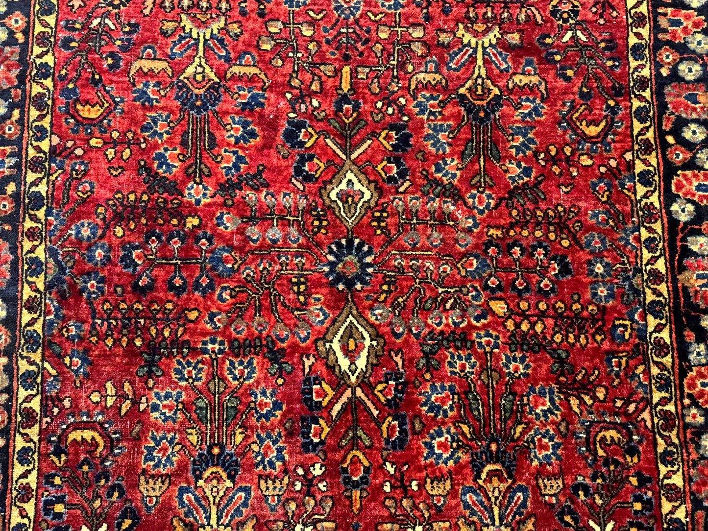 Antique Persian Sarouk Rug 3x4, Red, Floral, 1920s Wool Rug - Nuvé
