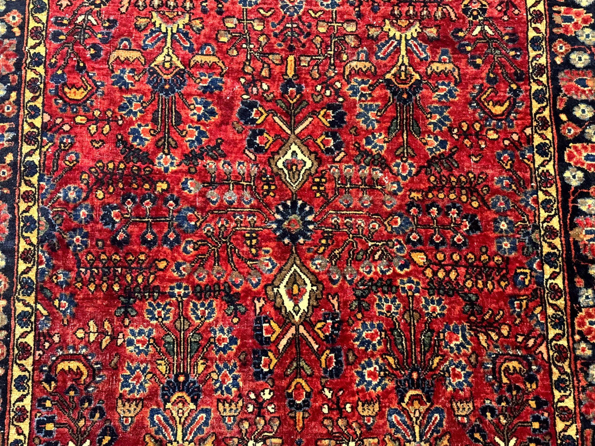 Antique Persian Sarouk Rug 3x4, Red, Floral, 1920s Wool Rug - Nuvé