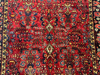 Antique Persian Sarouk Rug 3x4, Red, Floral, 1920s Wool Rug