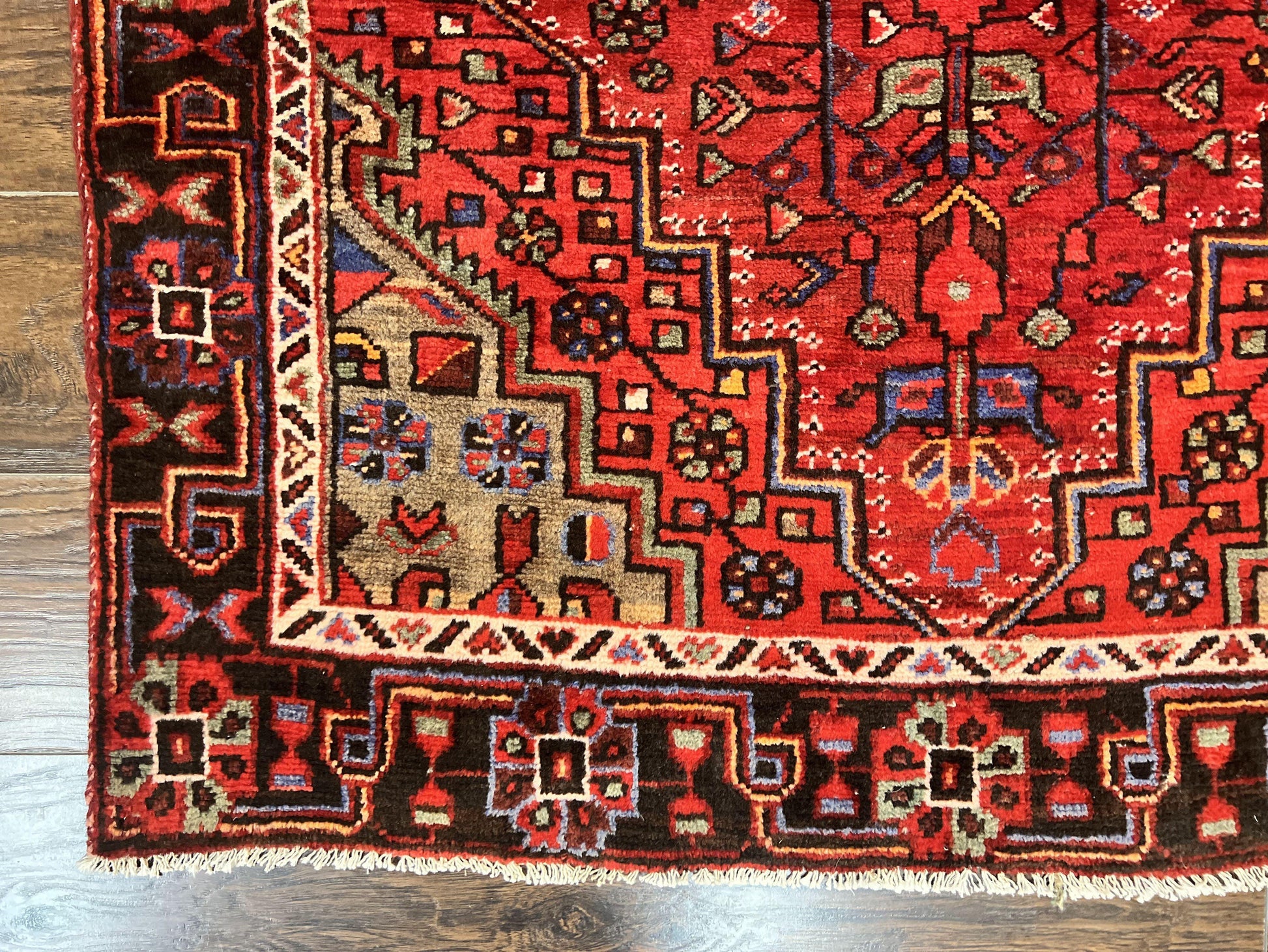Antique Persian Tribal Rug 4x7, Red, Geometric Medallion, Handmade, Wool, Persian Zanjan Rug - Nuvé