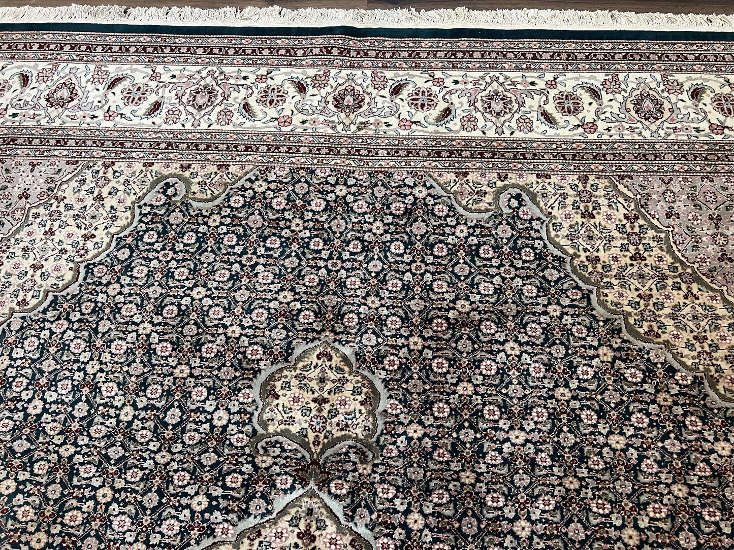 Sino Persian Rug 9x12, Dark Green and Ivory, Medallion, Mahi Herati, Elegant Oriental Carpet, Wool Hand Knotted Traditional Room Sized Rug - Nuvé