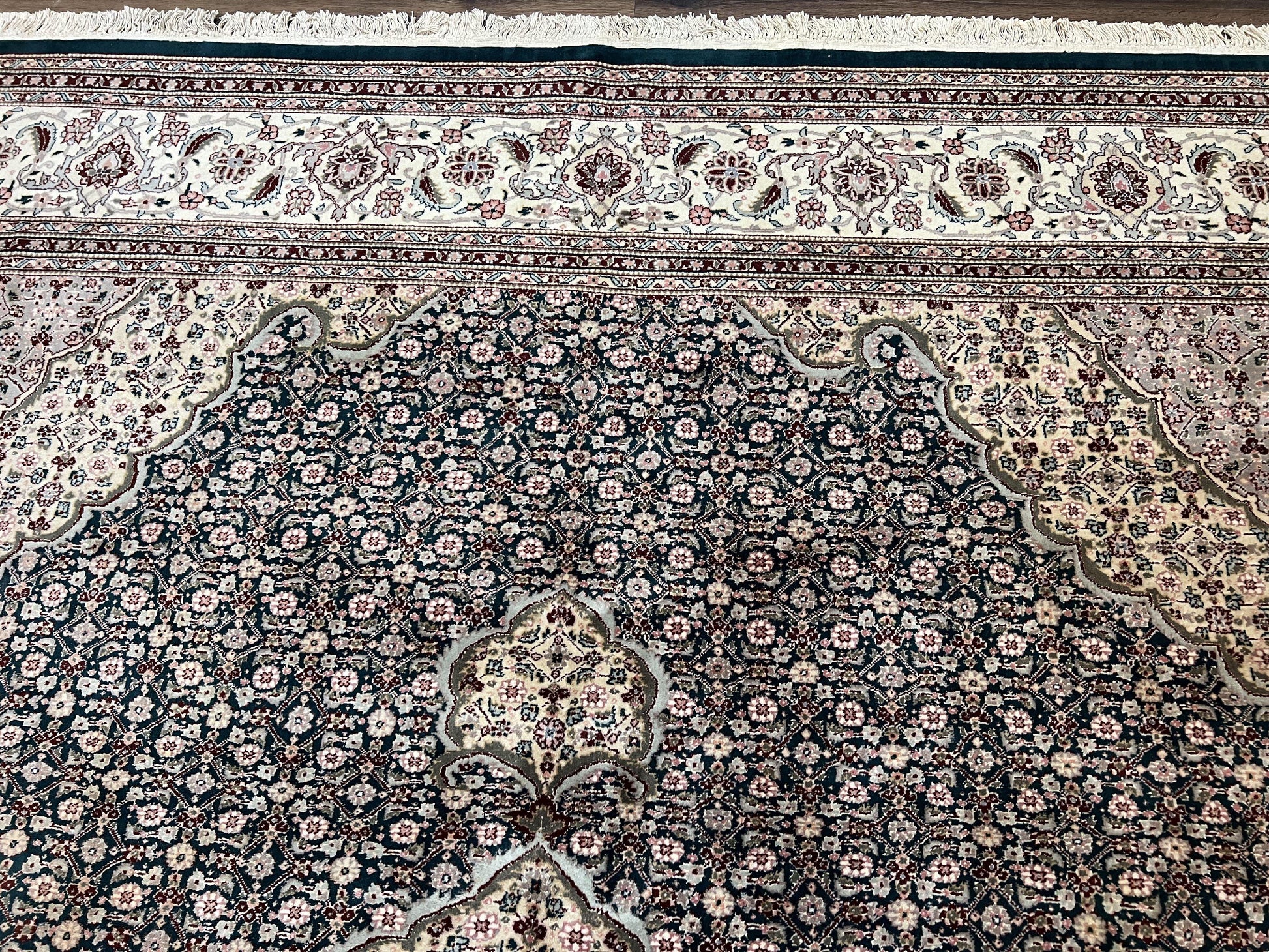 Sino Persian Rug 9x12, Dark Green and Ivory, Medallion, Mahi Herati, Elegant Oriental Carpet, Wool Hand Knotted Traditional Room Sized Rug - Nuvé