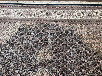Sino Persian Rug 9x12, Dark Green and Ivory, Medallion, Mahi Herati, Elegant Oriental Carpet, Wool Hand Knotted Traditional Room Sized Rug - Nuvé