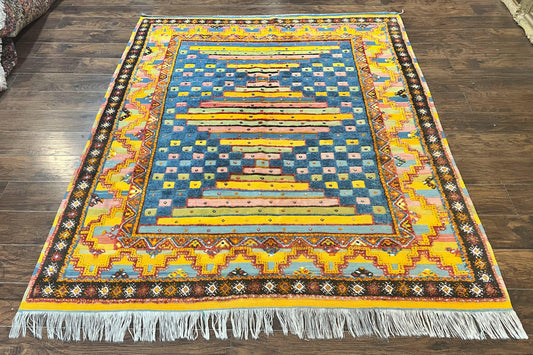 Colorful Moroccan Rug 7x8, Abstract Design, Wool Multicolor Handmade Vintage Carpet, Tribal Rug, Berber Rug - Nuvé
