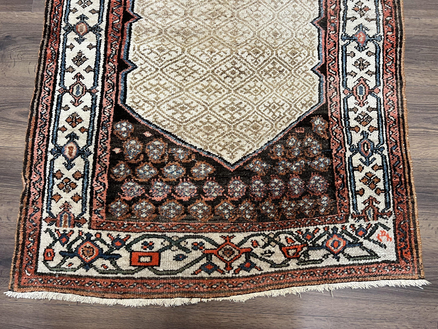 Rare Persian Tribal Runner Rug 3.5 x 10, Sarab Serab Kalegy Carpet, Antique 1920s Collectible Geometric Medallion Oriental Wool Runner, Hand Knotted, Camel Hair Color - Nuvé