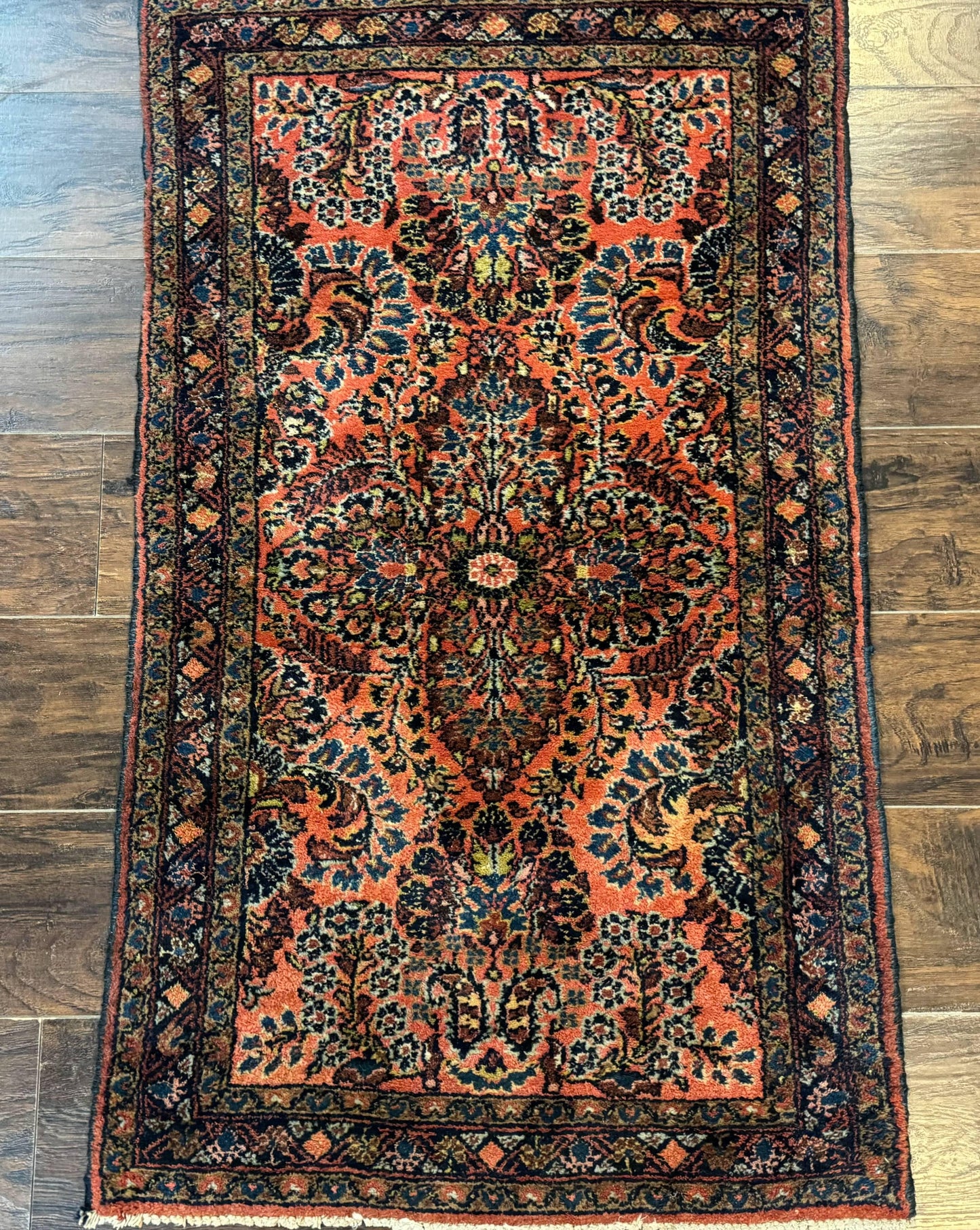 Antique Persian Lilihan Rug 2x4, Red, Floral, Wool, Handmade Lilian Persian Carpet - Nuvé
