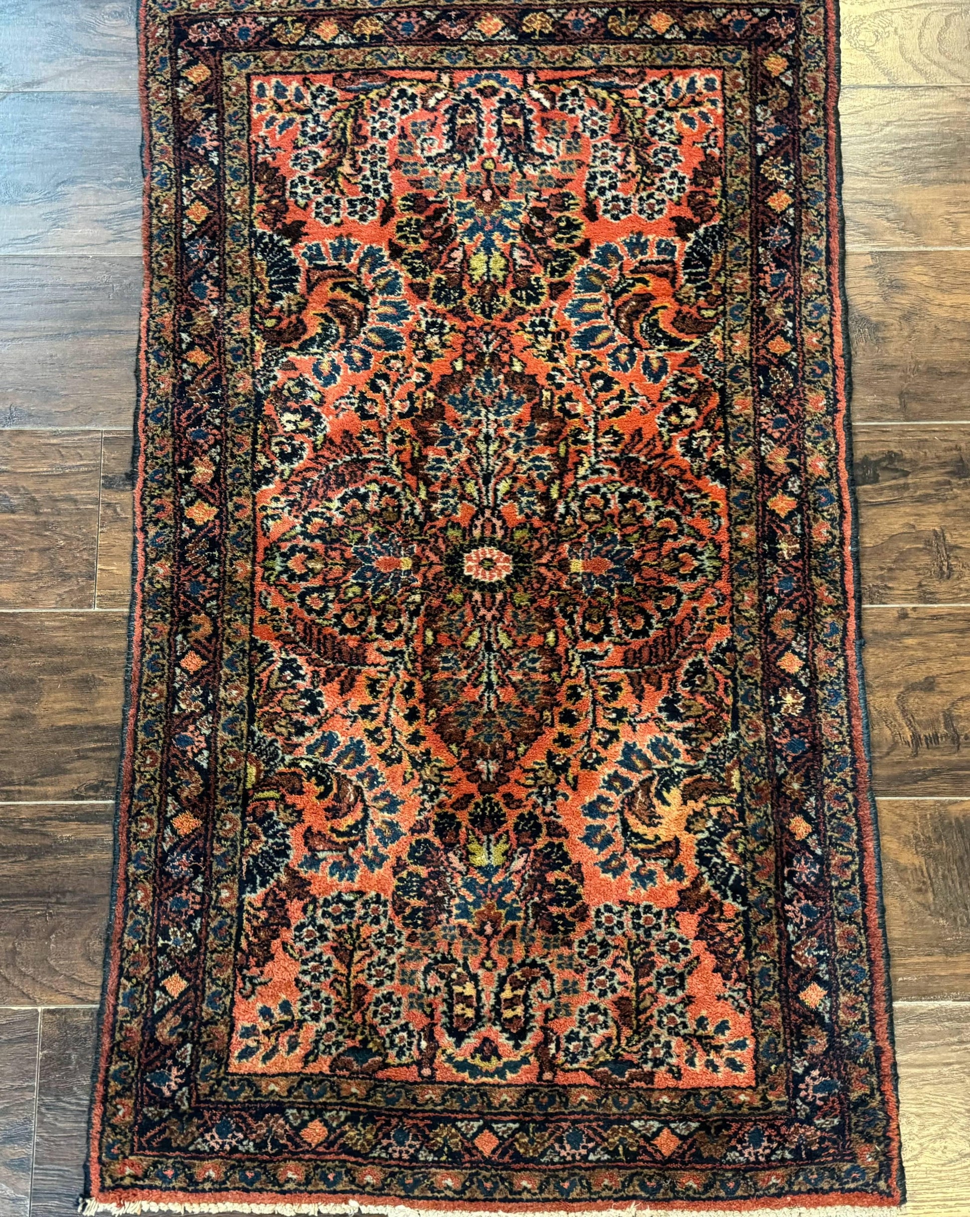 Antique Persian Lilihan Rug 2x4, Red, Floral, Wool, Handmade Lilian Persian Carpet - Nuvé