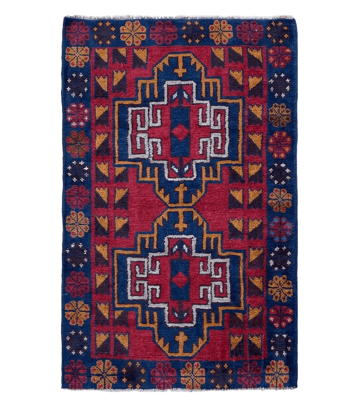 3 X 4.3 Vintage Handmade Tribal Wool Rug Balouch Rug Afghan Rug Red Blue Nice