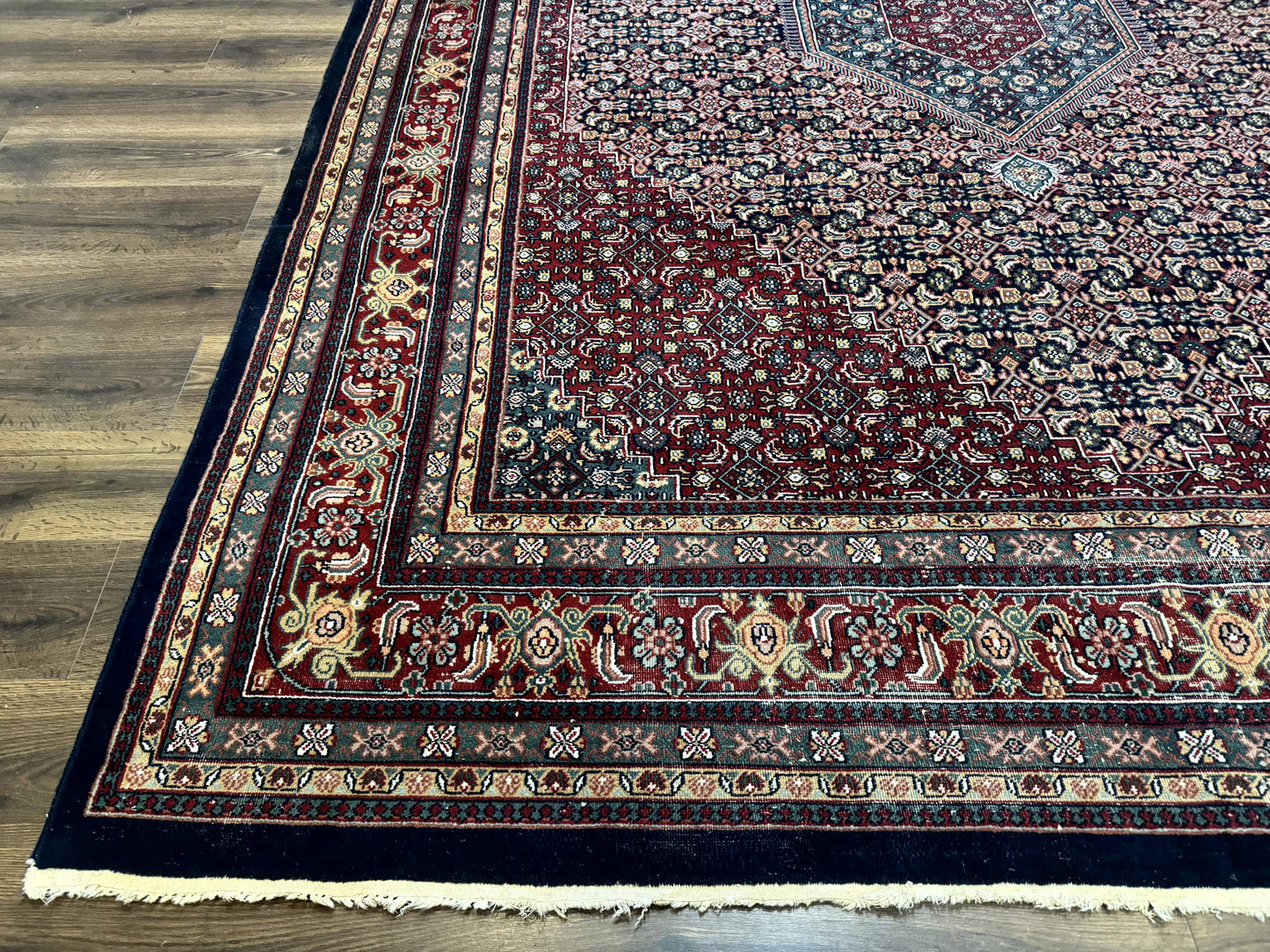 Indo Persian Bidjar Rug 9x12 Wool Handmade Carpet Dark Blue - Nuvé