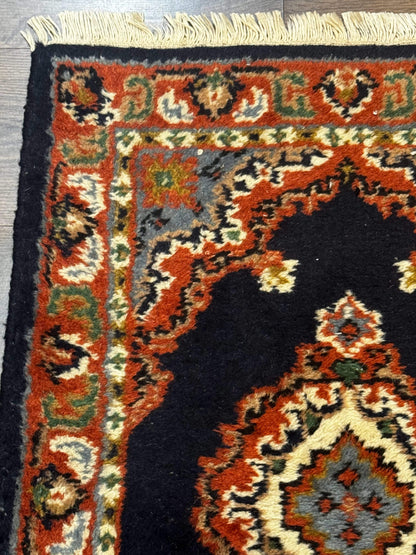 Small Indo Persian Rug 2x3, Navy Blue & Terracotta, Wool, Handmade - Nuvé