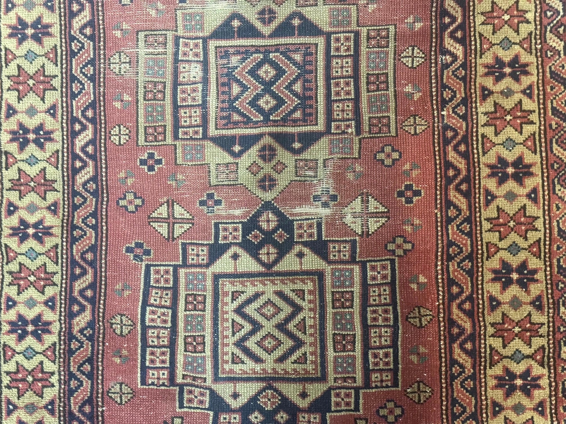 Antique Turkish Sparta Rug 3x6, Geometric Caucasian Kazak Pattern, Handmade - Nuvé