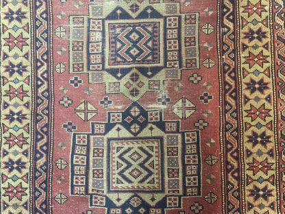 Antique Turkish Sparta Rug 3x6, Geometric Caucasian Kazak Pattern, Handmade - Nuvé