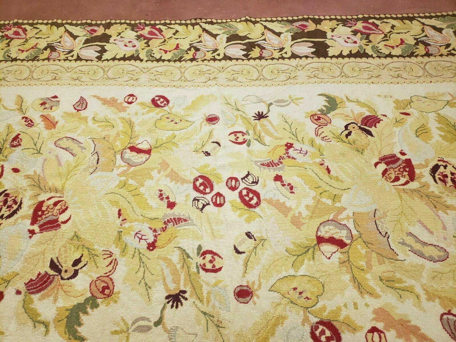 9' X 11' Handmade Chinese Needlepoint Wool Floral Rug Carpet Rose Garden Chic - Nuvé
