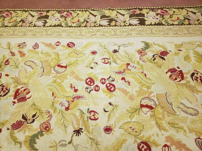 9' X 11' Handmade Chinese Needlepoint Wool Floral Rug Carpet Rose Garden Chic - Nuvé