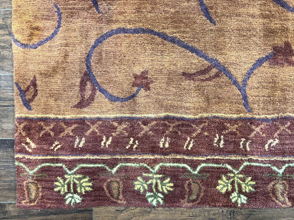 Pottery Barn Rug 5x8, Vintage Hand Tufted Carpet, Wool and Silk, Rust & Maroon - Nuvé