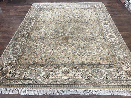 Indo Mahal Rug 8x10, Indian Jaipur Rug 8 x 10 ft, Wool Indo Persian Carpet, Handmade Traditional Floral Area Rug, Olive Green, Vintage Rug - Nuvé
