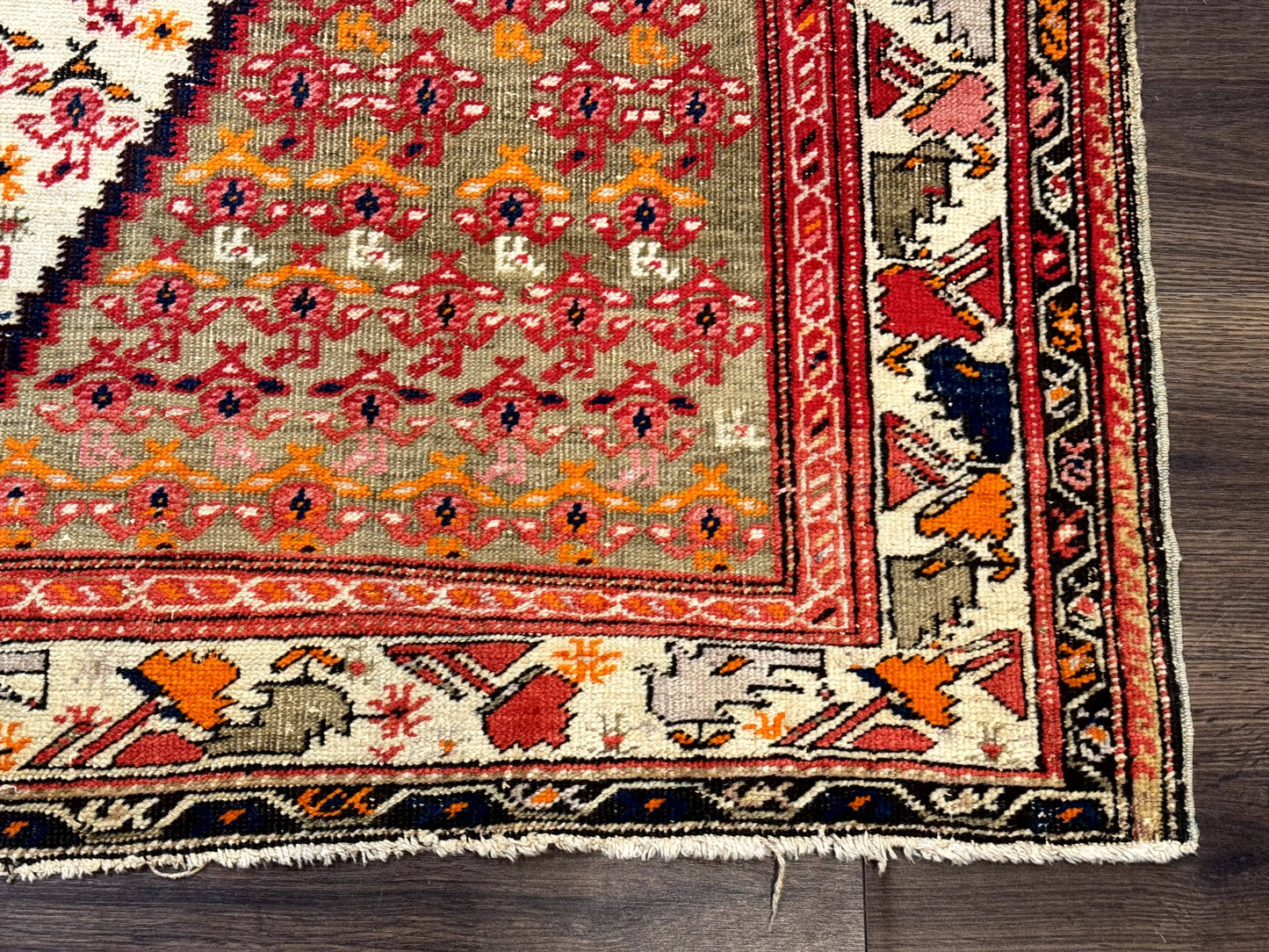 Antique Persian Malayer Rug 4x7, Tribal Senneh Carpet, Geometric, Diamond Design - Nuvé