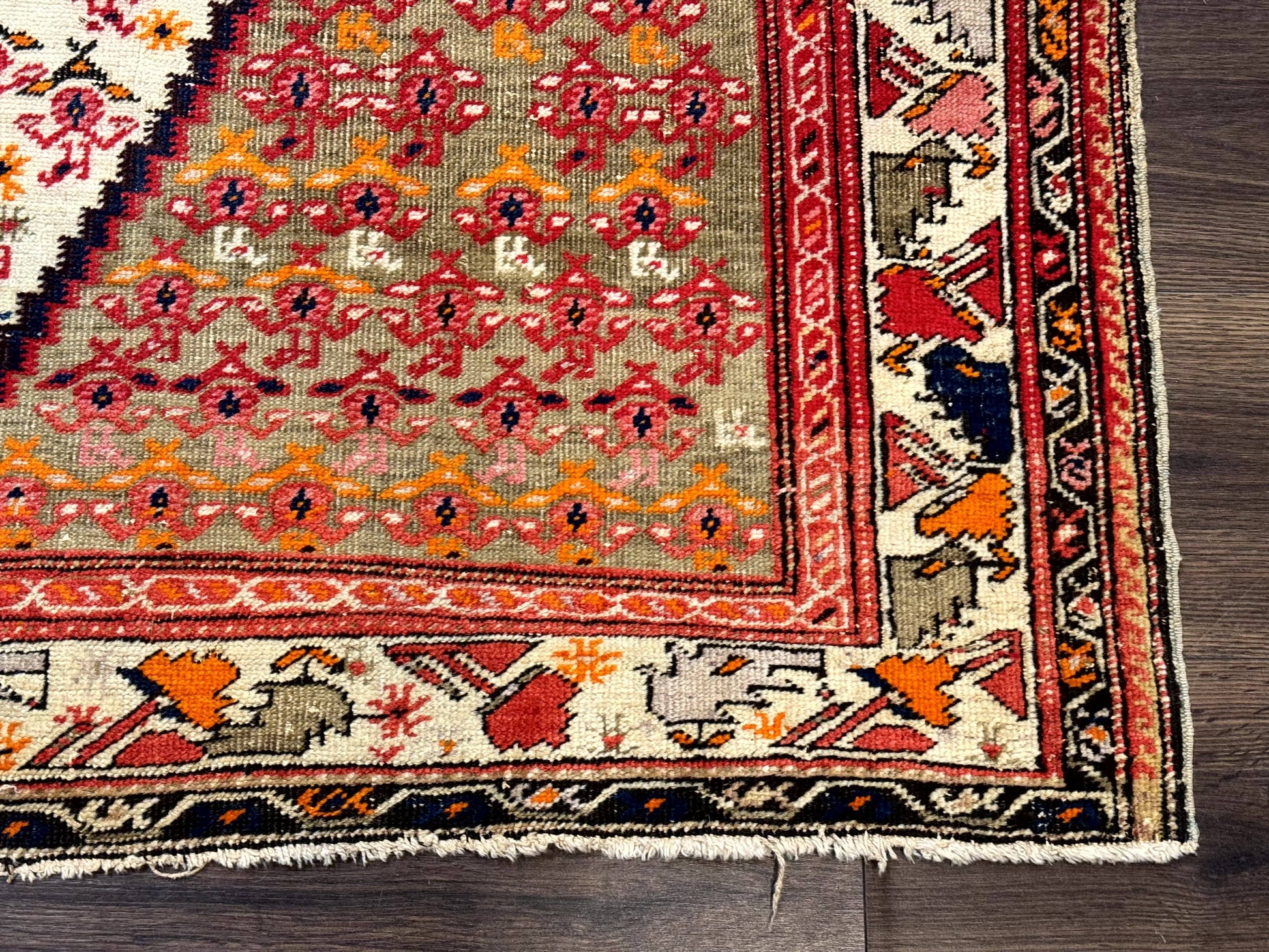 Antique Persian Malayer Rug 4x7, Tribal Senneh Carpet, Geometric, Diamond Design - Nuvé