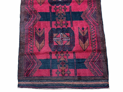 2' 10" X 4'6" Vintage Handmade Tribal Wool Rug Balouchi Rug Afghan Rug Red Black - Nuvé