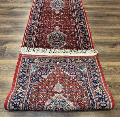 Indo Persian Bidjar Runner Rug 3 x 18.6, Red Navy Blue, Long Runner, Wool Oriental Carpet - Nuvé