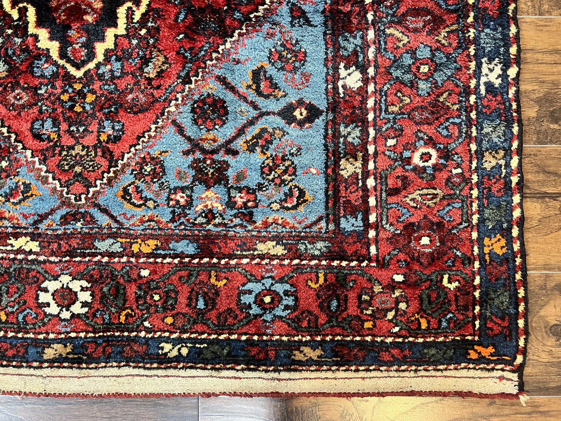 Antique Persian Tribal Rug 4x7, Wool Handmade 1920s Carpet, Red Blue, Persian Hamadan Rug - Nuvé