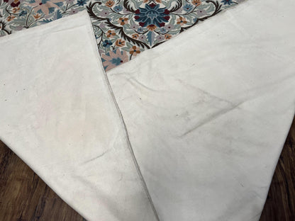 Chain Stitched Rug 9x12 Vintage Carpet 9 x 12 Flatweave Rug, Ivory Teal Rug, Area Rug 9 by 12, Hand Stitched Rug, Medallion, Indian Rug - Nuvé