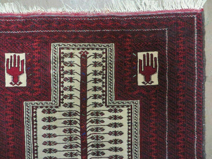 3' X 5' Antique Handmade Turkoman Balouchi Prayer Wool Rug Khamesh - Nuvé