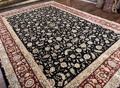 Sino Persian Rug 9x12, Fine Elegant Oriental Carpet 200 KPSI, Black and Dark Red, Allover Floral - Nuvé